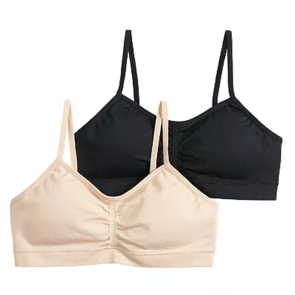 Maidenform® 2-pk. Girls Cropped Bras, Sport Bras, 30/S/6/6x, Black/Nude, NWT